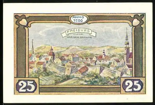 Notgeld Freiburg 1921, 25 Pfennig, Stadtansicht und Stadtwappen, gültig einen Monat nach Aufruf