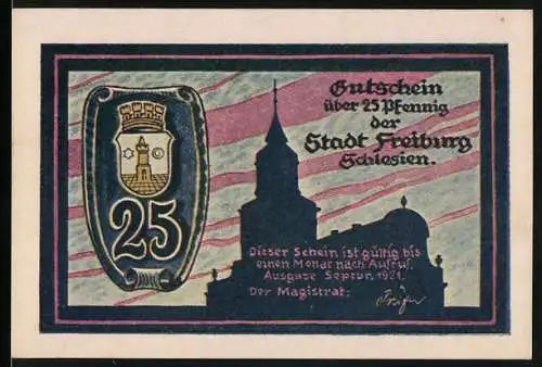 Notgeld Freiburg 1921, 25 Pfennig, Gutschein der Stadt Freiberg mit historischer Szene von 1714