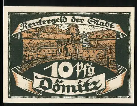 Notgeld Dömitz, 1922, 10 Pfennig, Reutergeld der Stadt mit Tor auf der Vorderseite