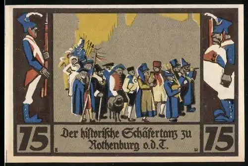 Notgeld Rothenburg o.d.T., 1921, 75 Pfennig, Der historische Schäfertanz zu Rothenburg o.d.T