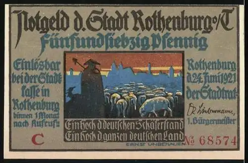 Notgeld Rothenburg o.d.T., 1921, 75 Pfennig, Der historische Schäfertanz zu Rothenburg o.d.T