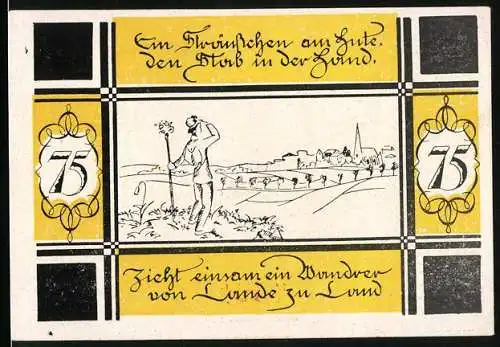 Notgeld Bilsen 1921, 75 Pfennig, Gemeinde Bilsen Amtsbezirk Hemdingen, Landschaft und Inschrift