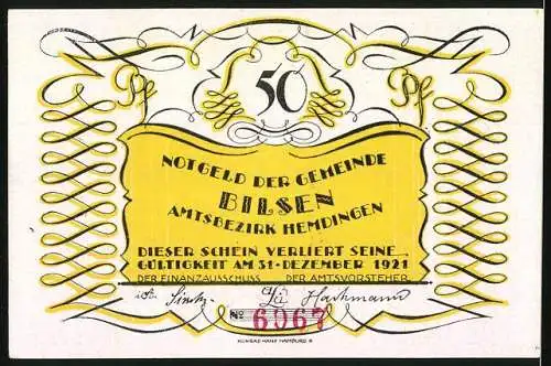 Notgeld Bilsen, 1921, 50 Pfennig, Brunnen und Lindenbaum, Gültigkeit bis 31. Dezember 1921