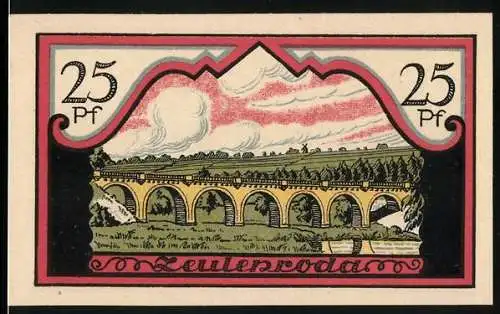 Notgeld Zeulenroda, 1921, 25 Pf, Viadukt und Wappenillustration