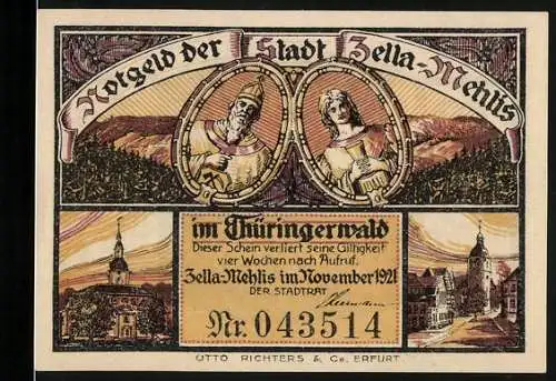 Notgeld Zella-Mehlis 1921, 25 Pfennig, Stadtansichten und Portraits von Figuren