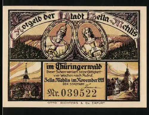 Notgeld Zella-Mehlis 1921, 10 Pfennig, Stadtansichten und historische Figuren