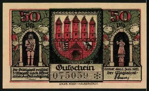 Notgeld Zerbst 1921, 50 Pfennig, Altes Rathaus und Stadtansichten