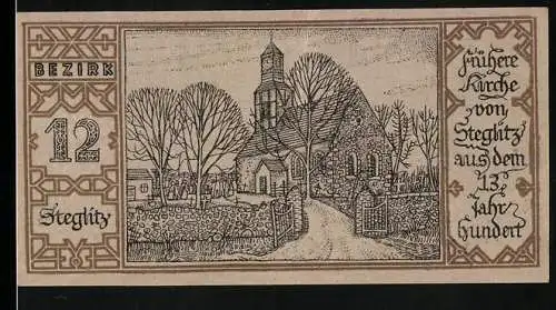 Notgeld Berlin-Steglitz, 1921, 50 Pfennig, frühere Kirche von Steglitz aus dem 13. Jahrhundert und Berliner Bär