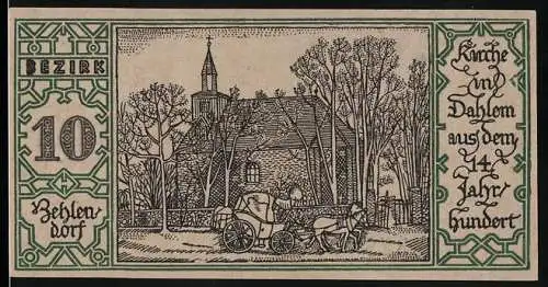 Notgeld Zehlendorf 1921, 50 Pfennig, Kirche und Dahlem aus dem 14. Jahrhundert, Bär und Schrift