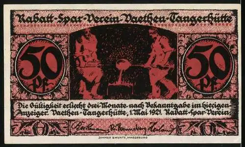 Notgeld Vaethen-Tangerhütte 1921, 50 Pf, Neues Schloss und Schmiedeszene