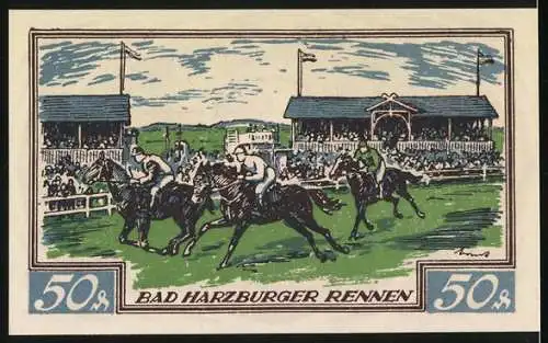 Notgeld Braunschweig 1921, 50 Pfennig, Braunschweigische Staatsbank, Pferd und Bad Harzburger Rennen