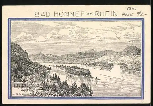 Notgeld Bad Honnef am Rhein, 1921, 50 Pfennig, Burg Drachenfels und Rheinlandschaft