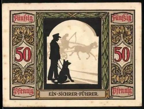 Notgeld Oldenburg 1922, 50 Pfennig, Deutscher Führhund für Kriegsblinde