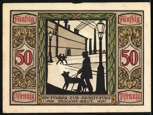 Notgeld Oldenburg 1922, 50 Pfennig, Deutscher Führhund für Kriegsblinde, Gerhard Stalling