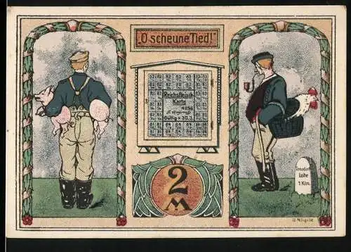 Notgeld Tonndorf-Lohe, 1921, 2 Mark, Gutschein der Gemeinde mit Schlachterillustration
