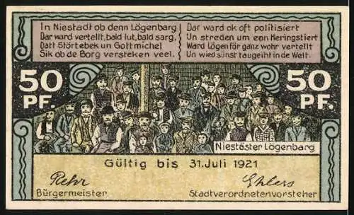 Notgeld Neustadt Holstein, 1921, 50 Pf, Augusta Victoria Warte, gültig bis 31. Juli 1921