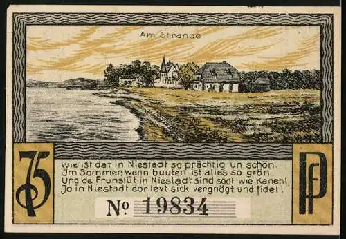 Notgeld Neustadt in Holstein, 1921, 75 Pfennig, Der hohe Patient und Am Strande, gültig bis 31. Juli 1921