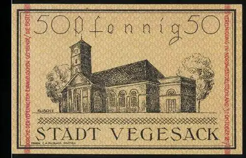 Notgeld Vegesack, 1921, 50 Pfennig, Stadtverwaltung und Kirche Abbildung