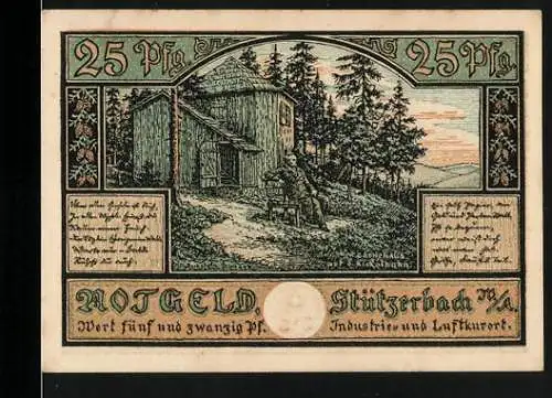 Notgeld Stützerbach, 1921, 25 Pfennig, Industriestadt und Luftkurort, Gebäude und Landschaft