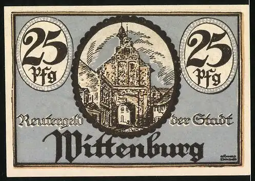 Notgeld Wittenburg, 1922, 25 Pfennig, Baum und Gebäudemotiv