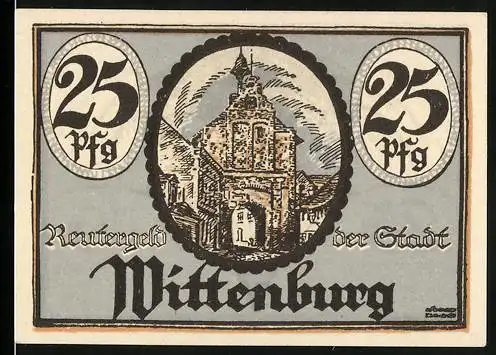 Notgeld Wittenburg, 1922, 25 Pfennig, Stadtansicht und Schäfer mit Schafen unter Baum