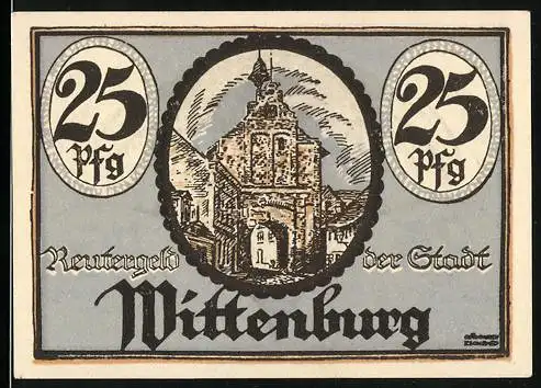 Notgeld Wittenburg, 1922, 25 Pfennig, Stadtansicht und Baum mit Schriftzug