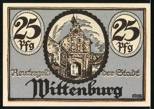 Notgeld Wittenburg, 1922, 25 Pfennig, Baum und Gebäudeillustration