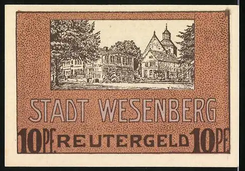 Notgeld Wesenberg 1922, 10 Pfennig, Stadtansichten und Text