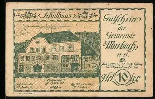 Notgeld Marbach a.d.D., 1920, 10 Heller, Schulhaus Abbildung