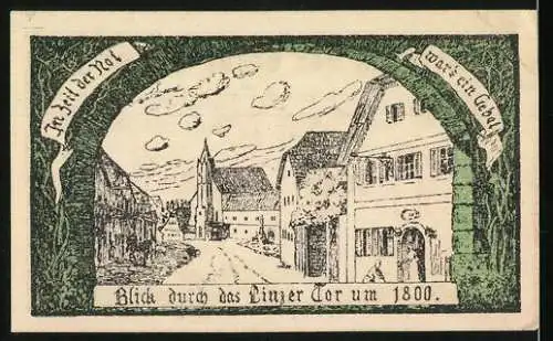 Notgeld Eferding 1919, 10 Heller, Gutschein der Stadt mit Stadtwappen und historischem Stadttor