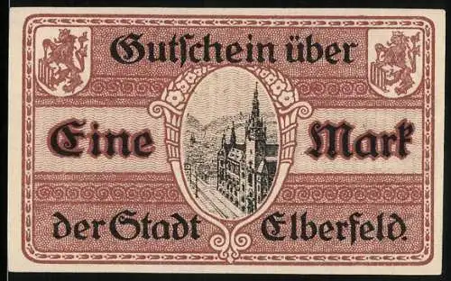 Notgeld Elberfeld 1918, Eine Mark, Gutschein der Stadt Elberfeld, Seriennummer B 97598