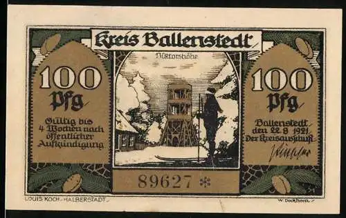 Notgeld Ballenstedt, 1921, 100 Pfennig, Bergwerkszene und Zwerge im Wald