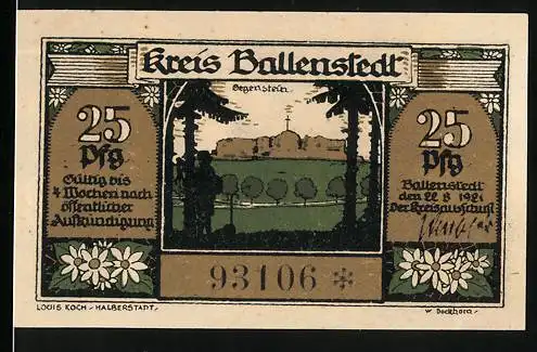 Notgeld Ballenstedt, 1921, 25 Pfennig, Landschaft und Handwerker-Szene