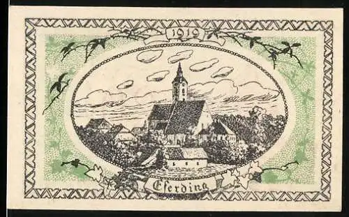 Notgeld Eferding 1919, 20 Heller, Gutschein der Stadt Eferding mit Stadtansicht und Stadtwappen