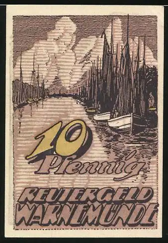 Notgeld Warnemünde 1922, 10 Pfennig, Badegäste und Boote