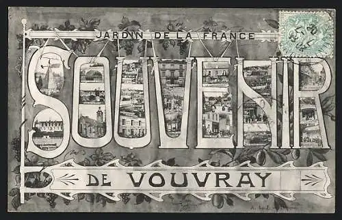 AK Vouvray /I.-et-L., Café Ruer, Moulin a Vent, Chateau de Moncontour, la Mairie, la Gendarmerie, Rue du Commerce