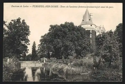 AK Verneuil-sur-Indre, Tours de l`ancienne forteresse et canal du parc