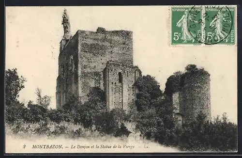 AK Montbazon, le donjon et la statue de la Vierge