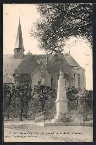 AK Reugny /I.-et-L., L`Eglise, le Monument des Morts de la Guerre