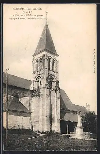 AK St-Germain-sur-Vienne, le Clocher, Flèche en pierre de style Roman