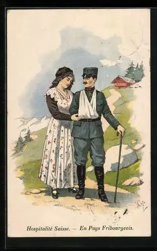 Künstler-AK Hospitalité Suisse, En Pays Fribourgeois