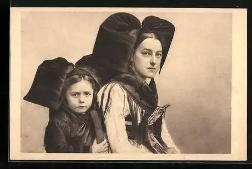 AK Elsässerin und Tochter in Tracht