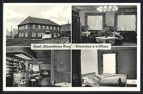 AK Dörverden a. d. Weser, Das Hotel Dörvedener Krug v. Paul Schäfers, mit Innenansichten