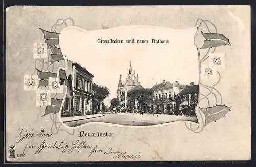 AK Neumünster, Grossflecken und neues Rathaus, im Passepartout