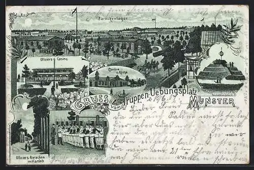 Lithographie Munster, Truppenübungsplatz, Offiziers-Casino, Cantine und Küche