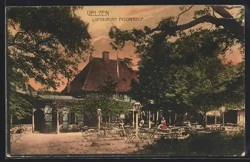 AK Uelzen, Gasthaus Fischerhof im Sommer mit Café-Terrasse