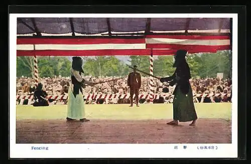 AK Japanische Fechter beim Kampf vor Zuschauern