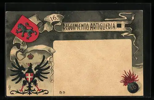 AK 16. Reggimento Artiglieria, Wappen und Kanonenkugel