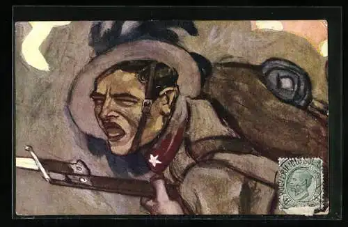 Künstler-AK Italienischer Infanterie-Soldat mit Gewehr