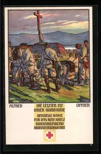 AK Die letzten Elf ihrer Kompagnie, Soldaten an Kriegsgräbern, Rotes Kreuz